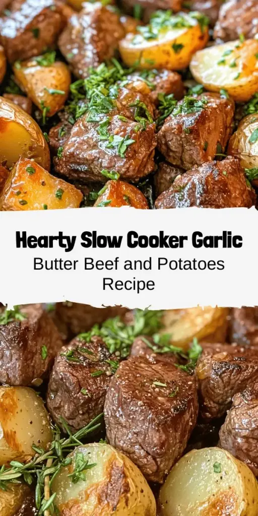 Savor the flavors of Slow Cooker Garlic Butter Beef Bites & Potatoes—a simple, hearty dish perfect for any family dinner. Enjoy succulent beef tenderloin cooked in a creamy garlic butter sauce alongside tender baby potatoes. This slow-cooked delight brings together rich aromas and flavors, making it an easy favorite. Ideal for meal prep or entertaining, this recipe will have everyone coming back for more! #SlowCooker #BeefBites #FamilyDinner #ComfortFood #GarlicButter #MealPrep