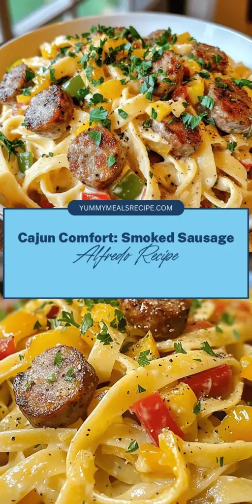 Savor the rich flavors of Louisiana with this Smoked Sausage Cajun Alfredo recipe! Combining creamy Alfredo sauce with smoky sausage and vibrant veggies, this dish is a comforting delight perfect for family dinners or gatherings. Easy to prepare and full of hearty Cajun spices, it's sure to impress. Elevate your meal with delicious Cajun flair! #CajunCooking #ComfortFood #PastaRecipe #DinnerIdeas #Foodie #HomeCooking #SoulFood